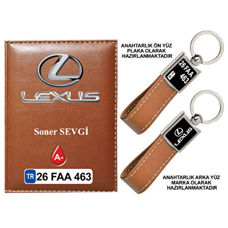 Plakanıza Özel LEXUS Logolu Taba Ruhsat Kabı ve Anahtarlık