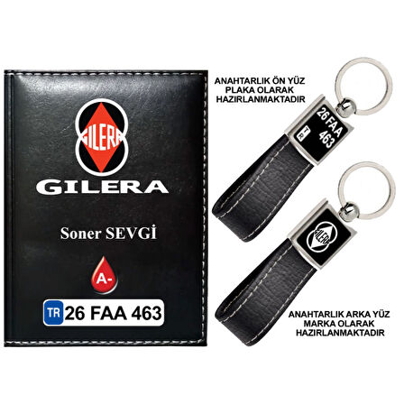 Plakanıza Özel Gleria Logolu Siyah Ruhsat Kabı ve Anahtarlık