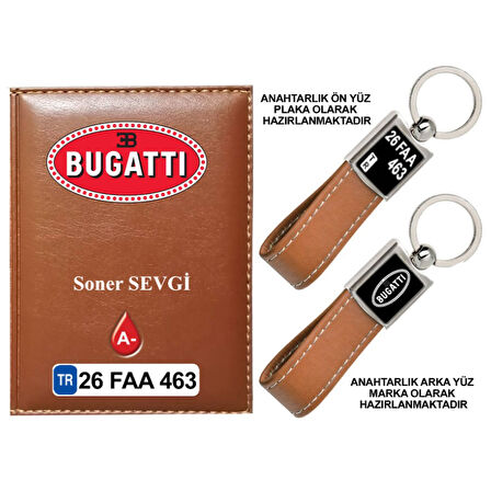 Plakanıza Özel Bugatti Logolu Taba Ruhsat Kabı ve Anahtarlık