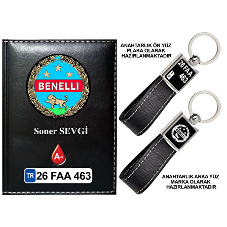 Plakanıza Özel Benelli Logolu Siyah Ruhsat Kabı ve Anahtarlık