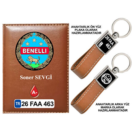 Plakanıza Özel Benelli Logolu Taba Ruhsat Kabı ve Anahtarlık