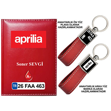 Plakanıza Özel Aprilla Logolu Kırmızı Ruhsat Kabı ve Anahtarlık