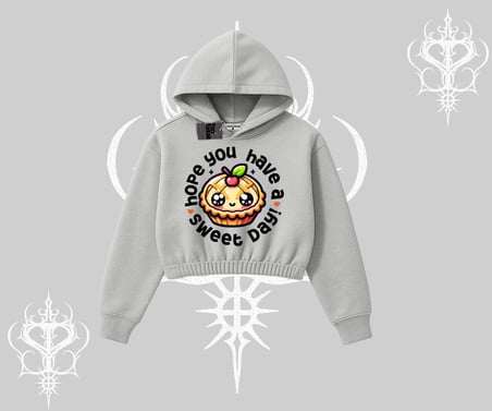 Sweet Day Cupcake Baskılı Kapşonlu Crop Sweatshirt