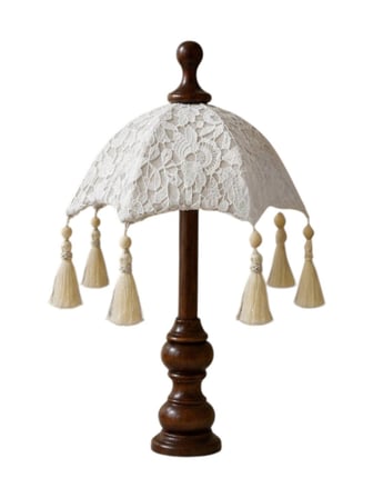 Bali Şemsiyesi 5 Renk Seçenekli Kadife Üzeri Fransız Dantelli Ahşap Ayaklı Dekoratif Ürün 45x30cm