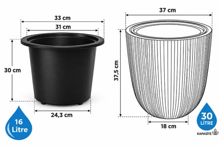 Omnipazar SO-PALM3 Palmiye Dekoratif Plastik Saksı İç Kovalı 30 LT NO: 3