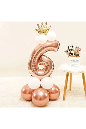 ROSE GOLD KRAL TAÇLI RAKAM FOLYO YAŞ BALON SET