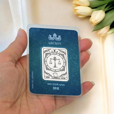 Terazi Burcu Sembollü Ekim Ayı Doğumlarına Özel 10 Gram 999 Ayar Hediyelik Saf Gümüş Külçe-596