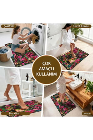 Banyo Paspası, Yumuşak Banyo Halısı, Kaymaz Dot Tabanlı, Yıkanabilir - 60x100
