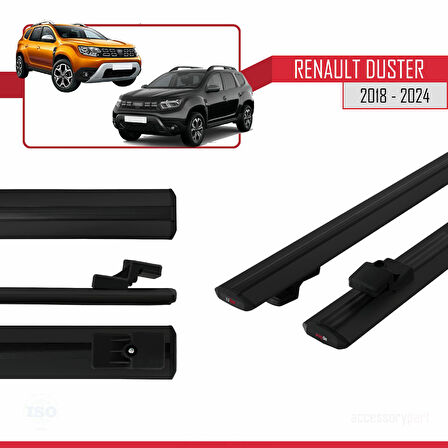 Renault Duster 2 (HM) 2018 ve Sonrası ile Uyumlu BASIC Model Ara Atkı Tavan Barı Siyah 2 Adet