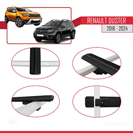 Renault Duster 2 (HM) 2018 ve Sonrası ile Uyumlu BASIC Model Ara Atkı Tavan Barı Siyah 2 Adet