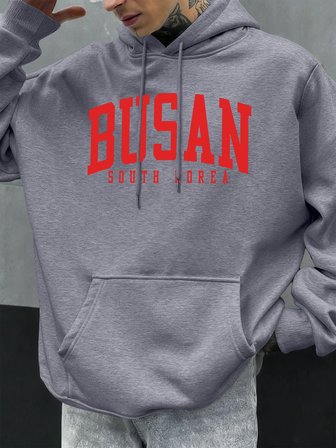 Busan Güney Kore Mektup Desen Erkekler Büyük Boy Hoodie Rahat Hoody Sonbahar Moda Streetwear