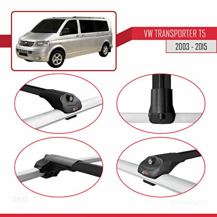 Volkswagen T5 Transporter 2003-2015 Arası ile Uyumlu ACE-1 Ara Atkı Tavan Barı Siyah 2 Adet