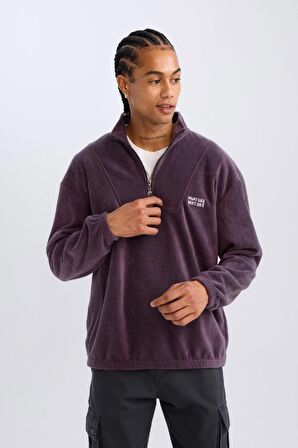 DeFacto Comfort Regular Fit Rahat Kalıp Dik Yaka Baskılı Polar Sweatshirt C7793AX24AUPR148