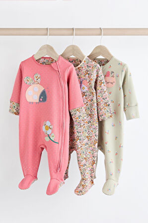 Next Baby % 100 Pamuklu Pembe Uğur Böceği Desenli 3’lü Tulum Set