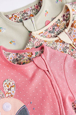 Next Baby % 100 Pamuklu Pembe Uğur Böceği Desenli 3’lü Tulum Set