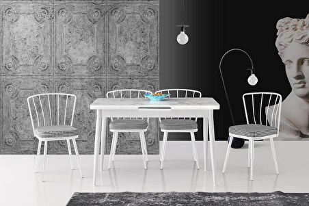 Modern Mermer Desen Açılır Mutfak Masası 70 x 120 cm 4 Adet Sandalye 