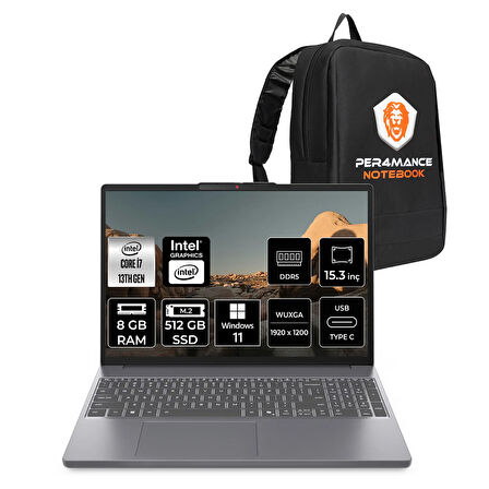 Lenovo IdeaPad Slim 3 i7 13620H 8GB 512GB SSD 15.3" WUXGA W11P Taşınabilir Bilgisayar & PER4 Çanta