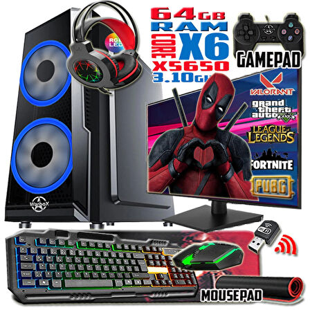 WarboX Deadpool Xeon X5650 3.10ghz 64gb Ram 512gb Ssd R7 240-4gb E.kartı 24" Monitör Gaming Bilgisayar