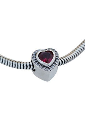 Işıltılı Bordo Kalp Charm | 925 Ayar Gümüş