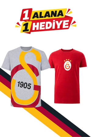 GALATASARAY ORİJİNAL LİSANSLI GRİ T-SHİRT, HEDİYELİ KIRMIZI T-SHİRT