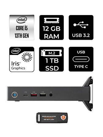 Acer Veriton 2000 i5 1334U 12GB 1TB SSD FDOS Mini Masaüstü Bilgisayar & PER4 USB Bellek