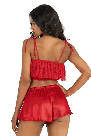 Aria's Closet Kırmızı Saten Şort Takımı 9206