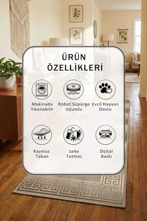 Yıkanabilir Kaymaz E3019-4-1-ups Dijital Baskılı Yolluk Halı Tüy Tutmaz