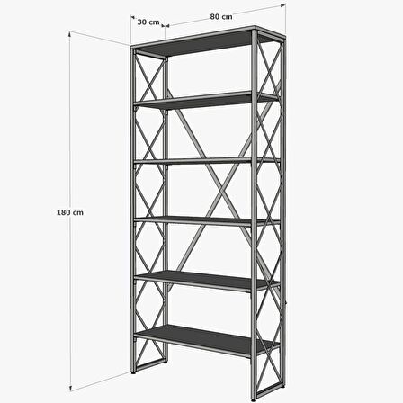 Ferforje Beyaz Ahşap 5 Raflı Kitaplık 80x30x180