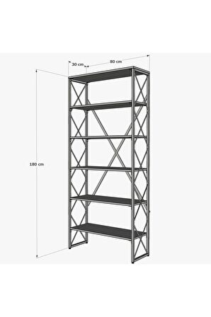 Ferforje Beyaz Ahşap 5 Raflı Kitaplık 80x30x180