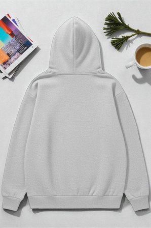 Unisex Uyuyan Kedi Baskılı kapüşonlu Sweatshirt