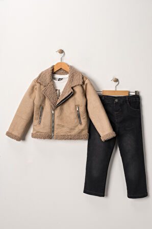 Erkek Çocuk Süet Ceketli Kot Pantolonlu Penyeli Üçlü Takım TKM.YY02-Z