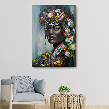 Çiçek Taçlı Afrikalı Kadın Kanvas Tablo-5979