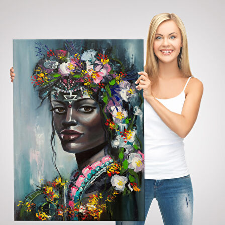 Çiçek Taçlı Afrikalı Kadın Kanvas Tablo-5979