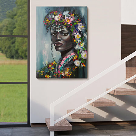 Çiçek Taçlı Afrikalı Kadın Kanvas Tablo-5979