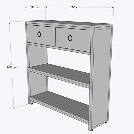 Ekonomik Ferforje 2 Çekmeceli Raflı Dresuar Konsol 100x31x103cm