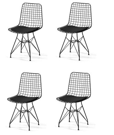 Metal Telli Mutfak Cafe Ofis Bahçe Sandalyesi 4lü Set