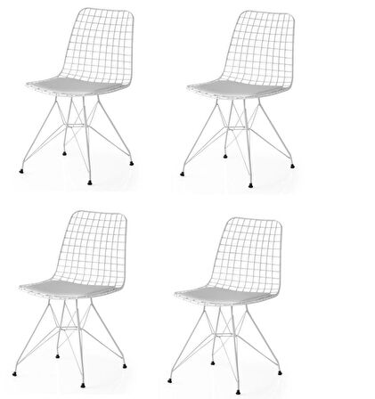 Metal Telli Mutfak Cafe Ofis Bahçe Sandalyesi 4lü Set