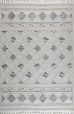 GümüşsuyuDeco Alvin 12731 Yeni Yüksek Kalite Modern Kabartmalı Örgü Saçaklı Gri 160X230