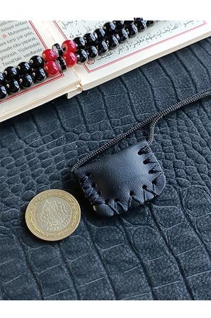 Mini Cevşen Dualı Kolye Muska Hakiki Deri El Yapımı Dörtgen