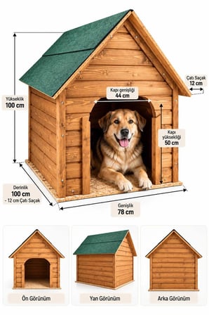 Reyo 100x100x78 cm Büyük Boy Köpek Kulübesi, Lambiri Ahşap Şıngıl Çatılı Soğuk ve Rüzgara Dayanıklı Köpek Evi (Demonte)