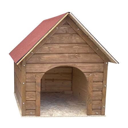 Reyo Pet Suya Soğuğa Dayanıklı Lüks Büyük Boy Ahşap Köpek Kulubesi Sokak Köpek Evi Kırmızı Çatılı 100x100x78 cm Ceviz