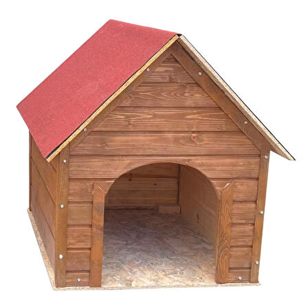 Reyo Pet Suya Soğuğa Dayanıklı Lüks Büyük Boy Ahşap Köpek Kulubesi Sokak Köpek Evi Kırmızı Çatılı 100x100x78 cm Ceviz