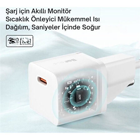 Baseus Gan5 Ultra Hızlı 20W Type C Şarj Başlığı, Ultra Küçük, Akım ve Isı Korumalı, Yanma Önleyici Adaptör