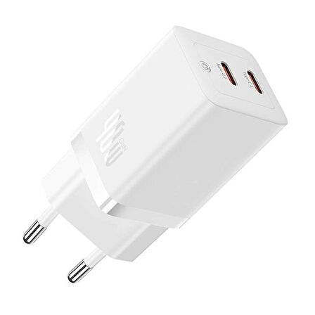 Baseus Süper Hızlı GAN 5 Pro Teknolojili 2x Type Girişli 40W Şarj Adaptörü, Akım ve Isı Korumalı Şarj Başlığı