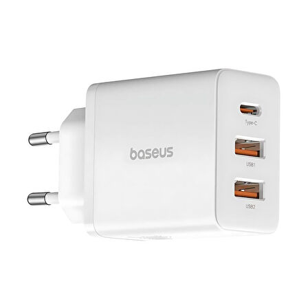 Baseus GAN5 30W Süper Hızlı 2x USB 1x Type C Girişli Şarj Adaptörü, Universal Telefon, Tablet Şarj Başlığı