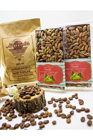 Nuri Toplar 500 Gram Taze Çekim Türk Kahvesi & 2 Adet Antep Fıstıklı Tablet Sütlü Ve Bitter