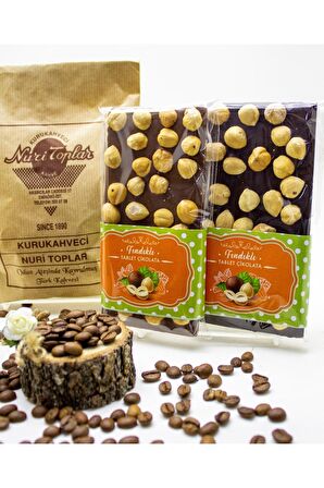 Nuri Toplar 500 Gram Taze Çekim Türk Kahvesi & 2x100 Gr Fındıklı Tablet Çikolata Sütlü Ve Bitter