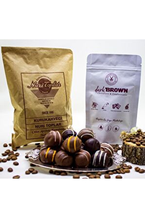 Nuri Toplar Tiryaki Seti - 500 Gram Taze Çekilmiş Türk Kahvesi ve 10 Adet Türuf Çikolata