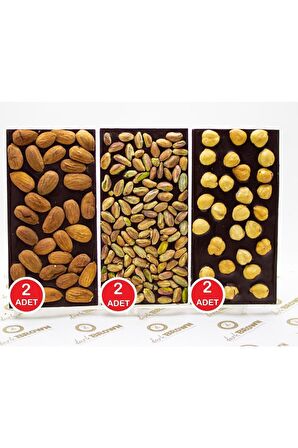 Dark Brown 6 Adet Bitter Tablet Çikolata Gerçek Saf Çikolata Badem Fındık ve Antep Fıstıklı