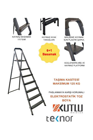  Kutlu Dayanıklı 6+1 Metal Basamaklı Merdiven